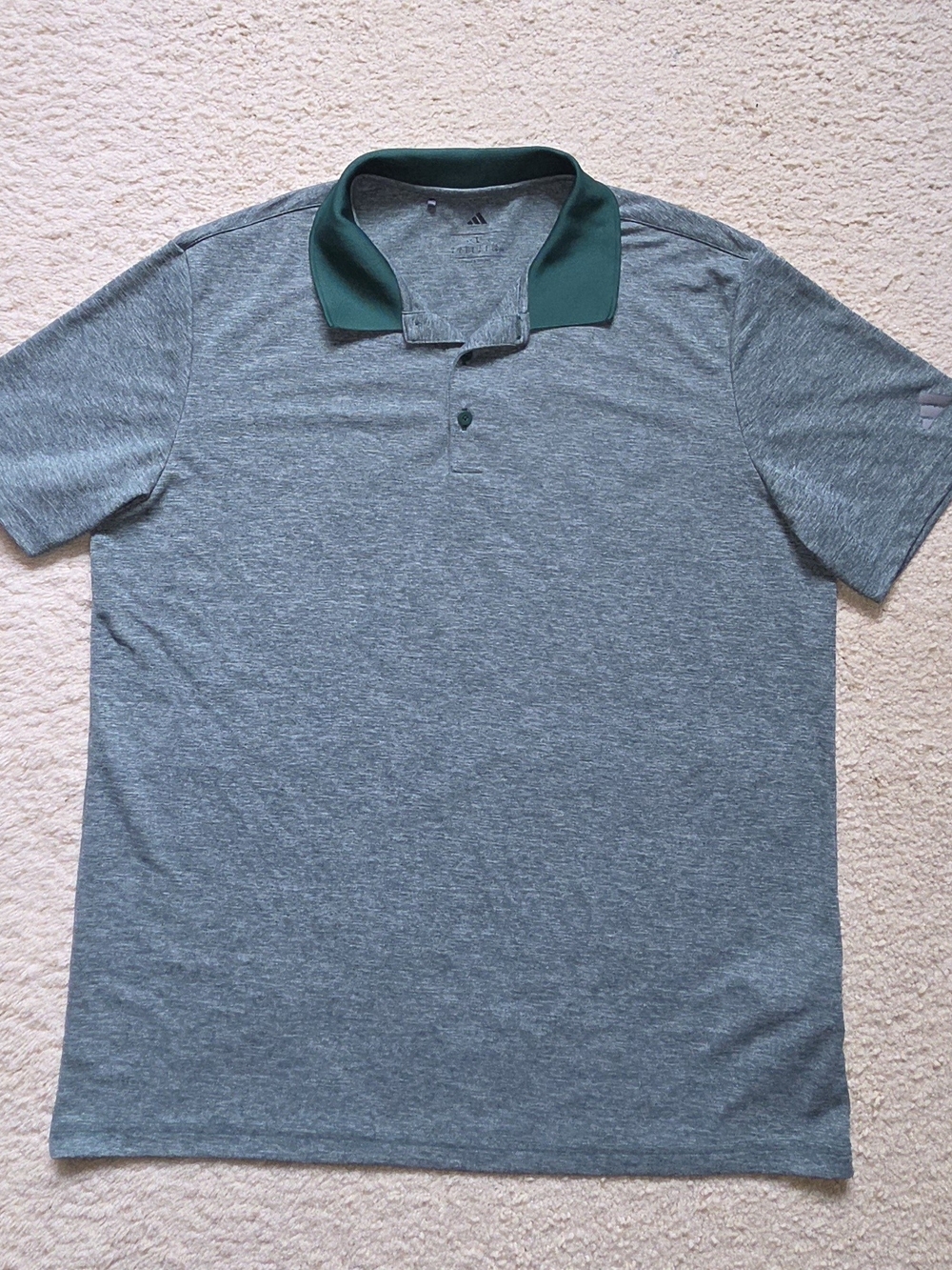 Adidas Men’s Gray Heather Polo with Green Contrast Collar